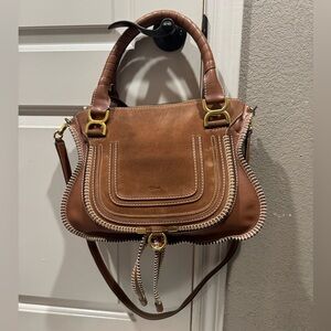 Chloe tan medium Marcie Leather Handbag with suede and white stitching Rare!